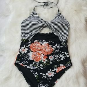 Cupshe Floral Striped One Piece Swimsu…